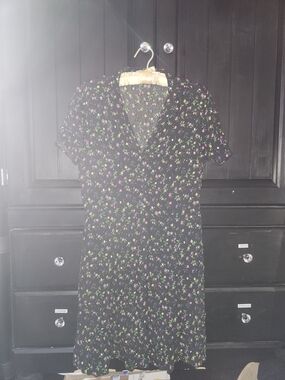 GAP Black Mini Dress with Pink and Green Floral Print
